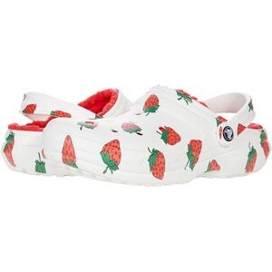 Crocs Classic Lined Clog - White Strawberry - Size Men’s 5, Women’s 7